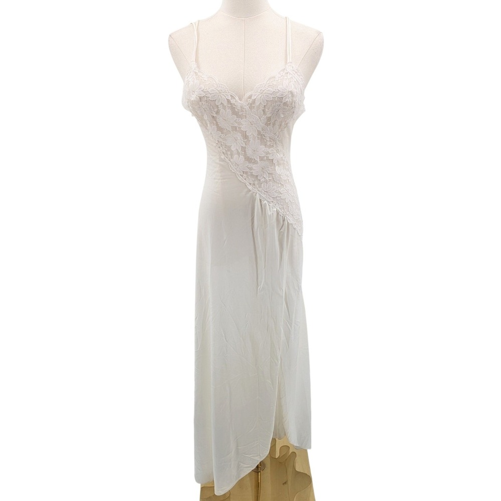 Vintage Ivory Lace Slip Dress Maxi Nightgown Bridal Cottagecore XS Petite